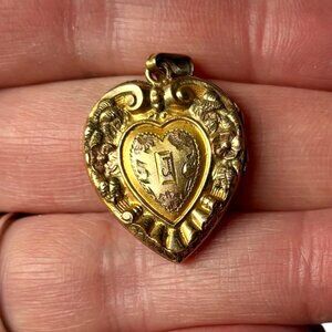 Vintage Gold Filled 10K Heart Locket Floral Motif Valentine's Day Gift For Her